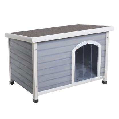 Medium Wooden Outdoor Dog House, Waterproof Roof, Elevated Floor, Adjustable Plastic Feet - Gray