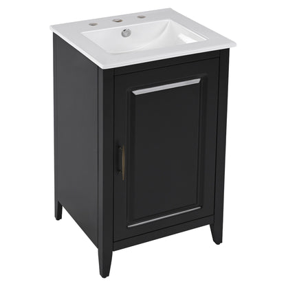 Modern Freestanding 20.3" Bathroom Vanity With Sink, Functional Drawer, Soft Closing Door - Black