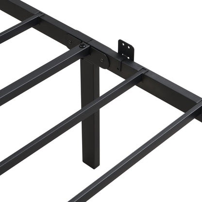 Queen Size Modern Metal Bedframe With Headboard, Durable Steel Structure - Black / Brown