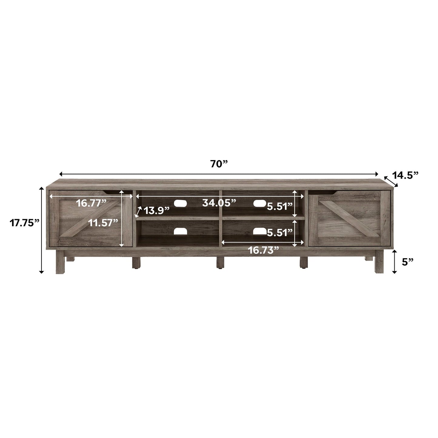 Rustic Barndoor Open-Storage TV Stand For TVs Up To 80" - Gray Wash