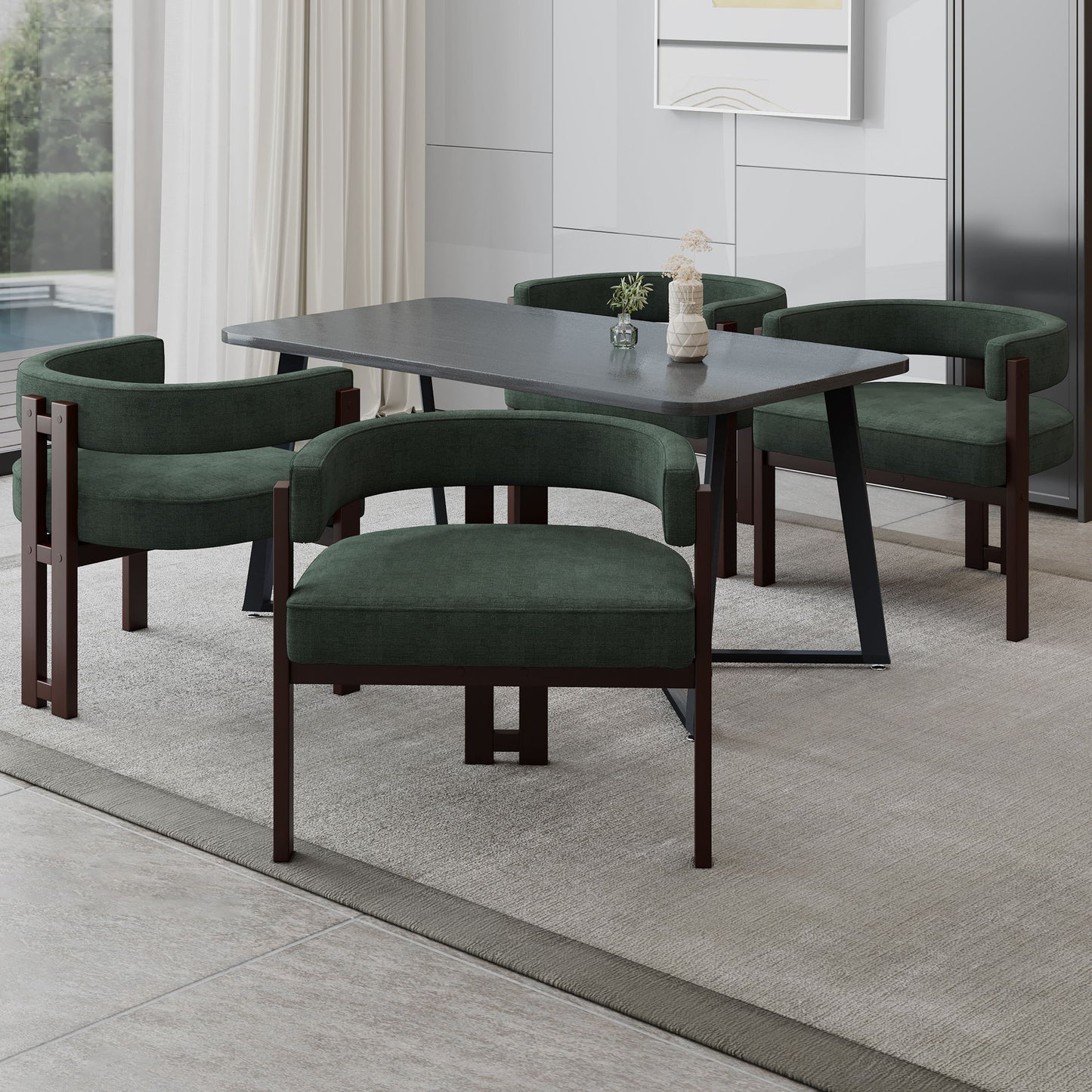 Modern Accent Chair Teddy Upholstered Armchair With Open Back 3 Legs Barrel Dining Chair Comfy Side Chair (Set of 2) - Emerald