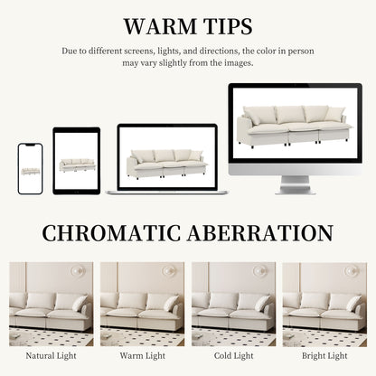 3 Seat Sofa Module For Modular Sectional Wide Seat Cloud Couch With Throw Pillows Upholstered - Beige