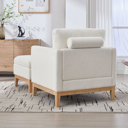 Oversized Swivel Barrel Accent Chair And Ottoman Set With Storage - Ivory