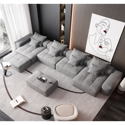 Modern Oversized Modular Sectional Sofa, Sparkling Chenille Fabric Soft Cushion Sofa With 8 Pillows, 8 Pieces Diy Combination Tufted Sofa, No Assembly Required - Gray