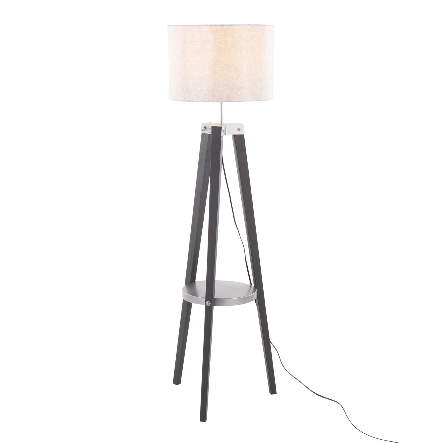 Compass - Mid-Century Modern Floor Lamp With Shelf - Black / Silver / Gray