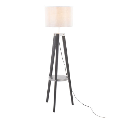 Compass - Mid-Century Modern Floor Lamp With Shelf - Black / Silver / Gray