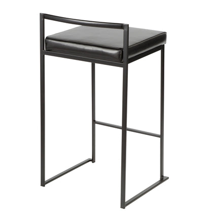 Fuji - Contemporary Stackable Counter Stool (Set of 3) - Black - Faux Leather