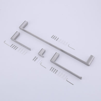 Modern Wall Mounted Bathroom Hardware Set With Robe Hook, Towel Rail, And Tissue Paper Holder - Brushed Nickel