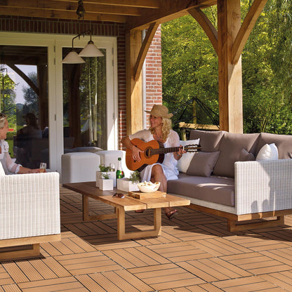 Plastic Interlocking Deck Tiles, (Set of 44), Patio Flooring Outdoor Waterproof All Weather Use For Garden Poolside Front / Back Yard - Burlywood