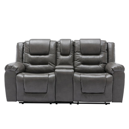 2 Seater Home Theater Recliner Manual Recliner Chair With A Storage Box And Two Cup Holders For Living Room - Gray