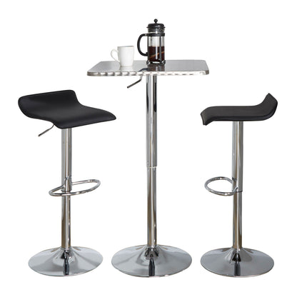 Ale - 3 Piece Bar Set Bistro Square Contemporary Adjustable Oval Footrest - Silver / Chrome - Black