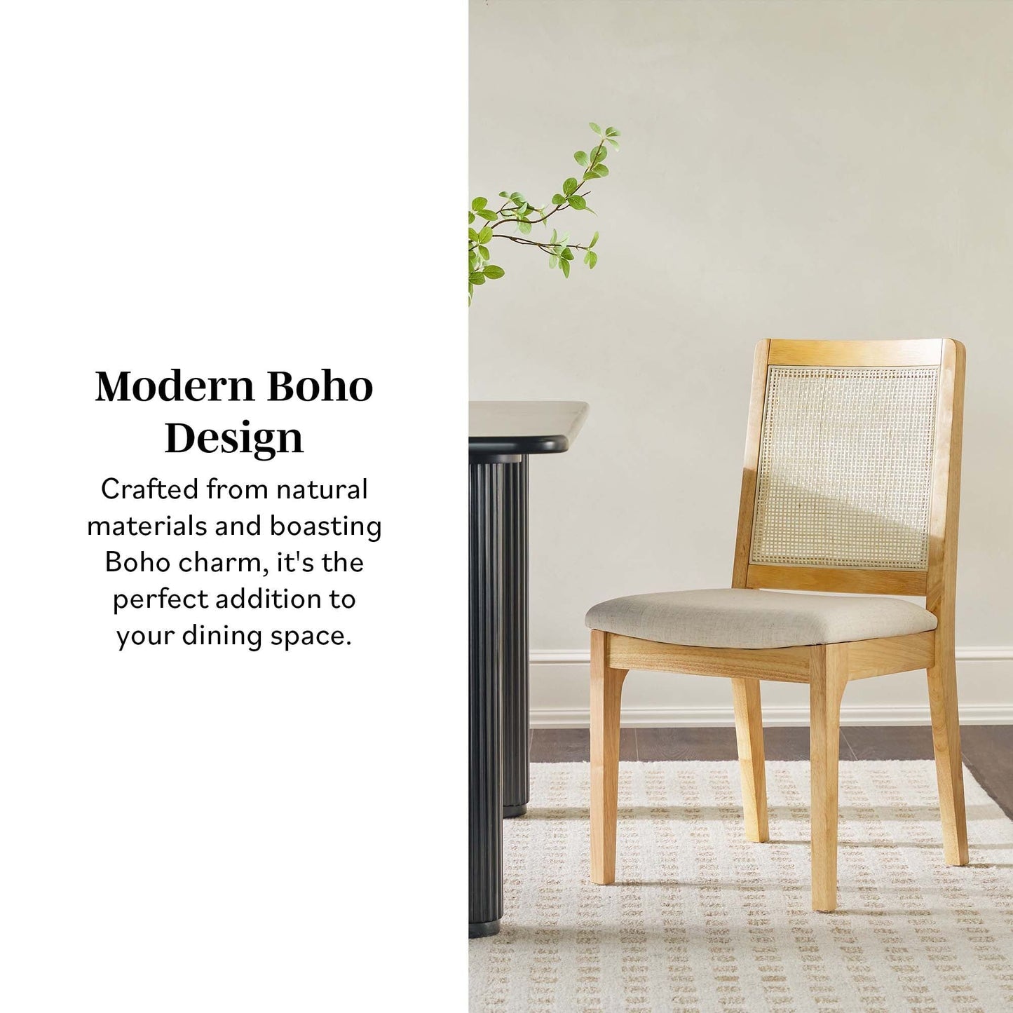 Modern Solid Wood Dining Chair With Rattan Inset Back (Set of 2) - Natural