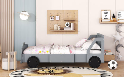 Full Size Car Shaped Platform Bed With Wheels - Gray