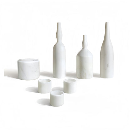 Luxury Natural Marble Living Room Accessories Set, 7 Pieces, Genuine Real Marble - White