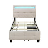 Twin Size Upholstered Platform Bed With LED Frame And 2 Drawers - Beige
