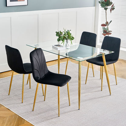 Modern Light Luxury Dining Chair With Gold Metal Legs (Set of 4) - Black