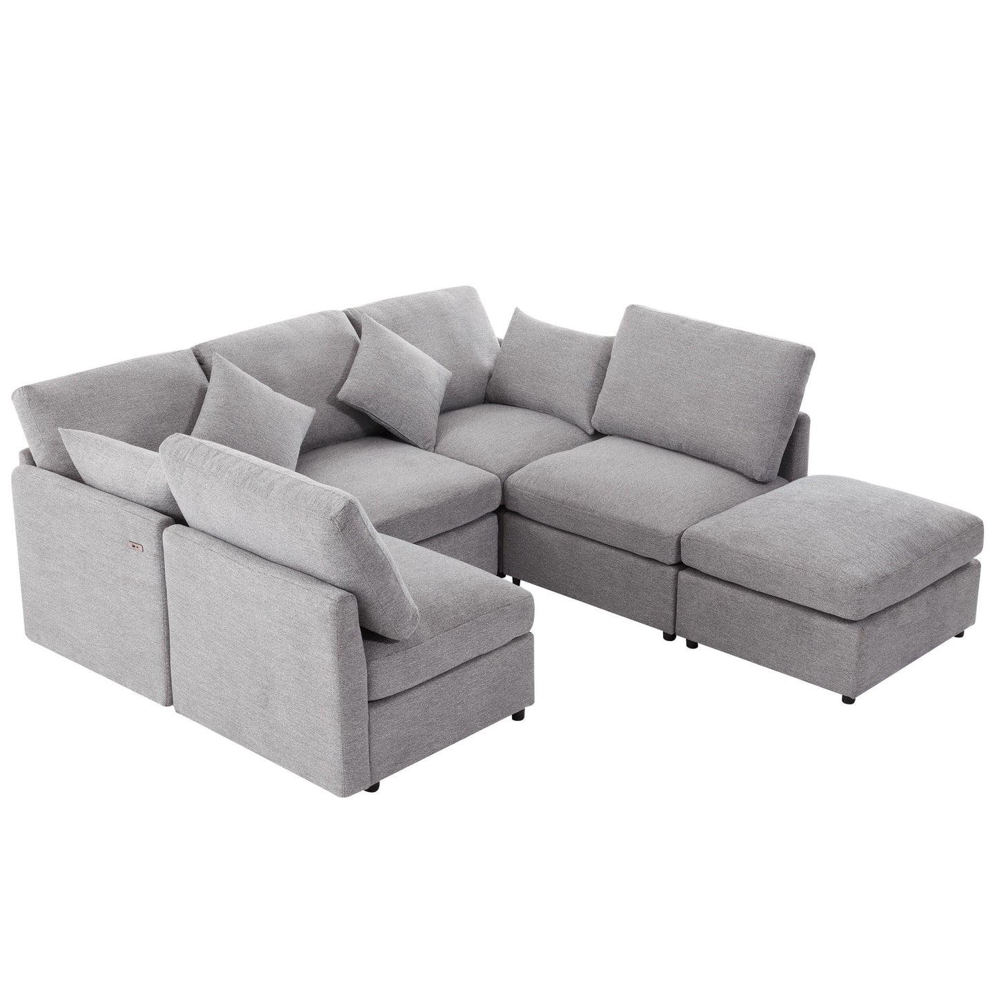 Sectional Sofa Modular Sofa U - Shaped Sofa Couch Sofa Bed L - Shaped Sofa With A Movable Ottoman And Two USB Ports For Living Room - Light Gray