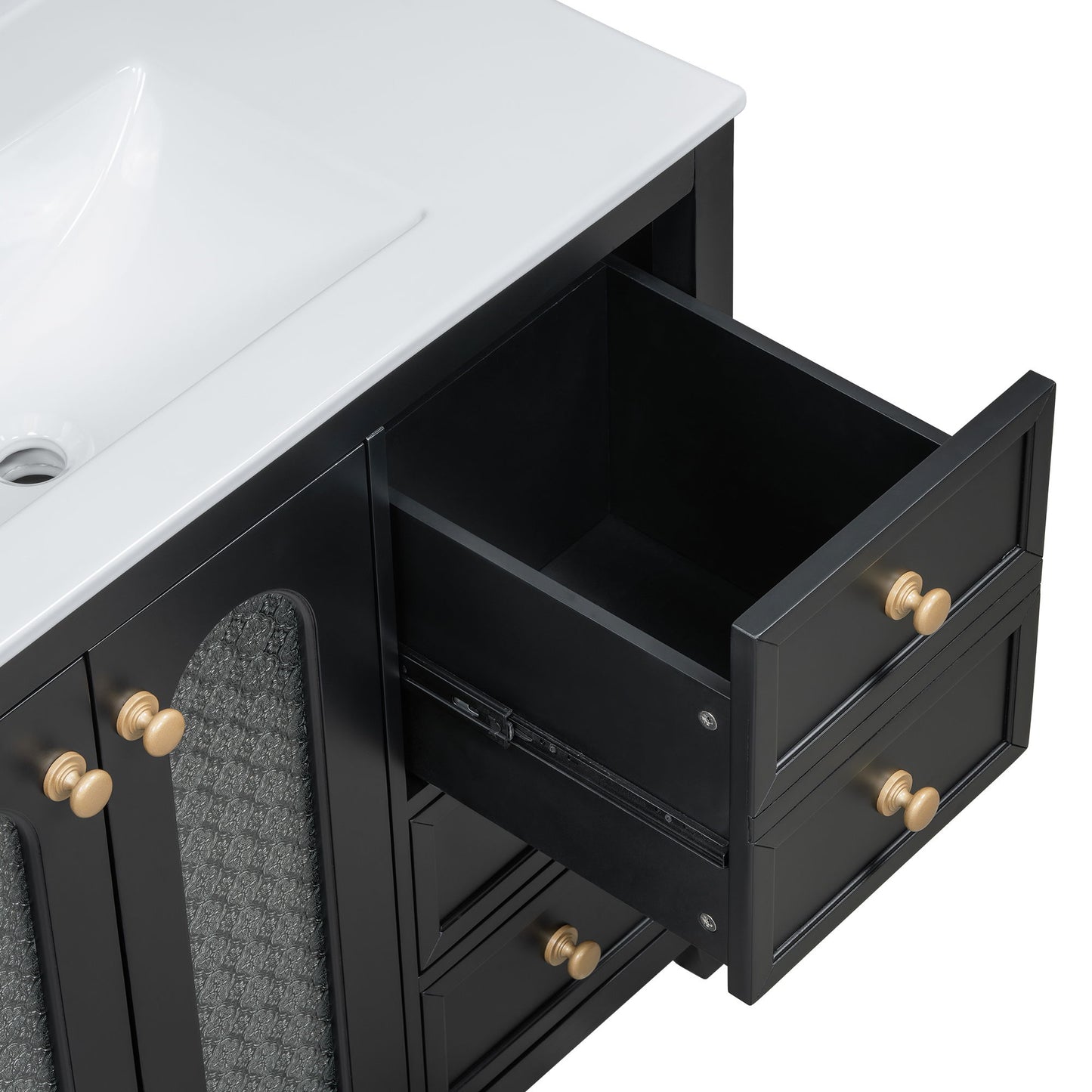 Bathroom Vanity With Two Soft Close Doors, Adjustable Shelves And Three Drawers - Black