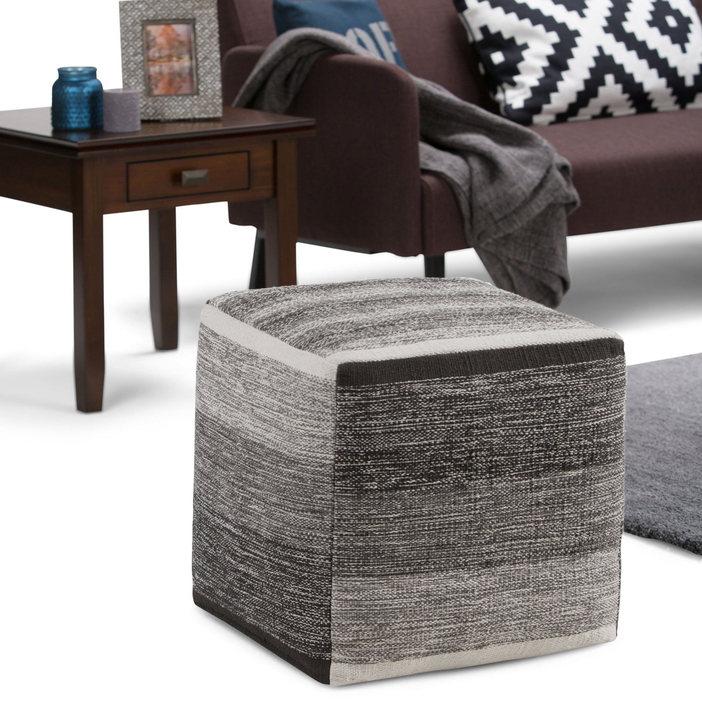 Naya - Cube Pouf - Patterned Gray Melange