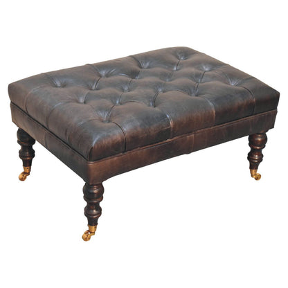 Buffalo - Leather Ottoman With Castor Legs - Black