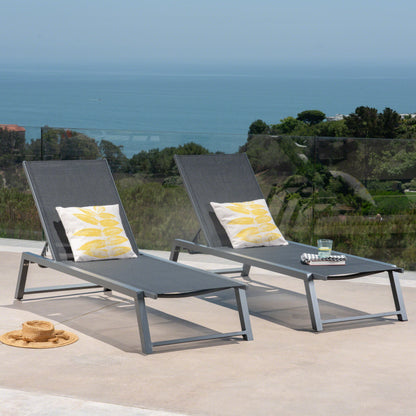 Outdoor Chaise Lounge With Mesh Back And Metal Frame - Black