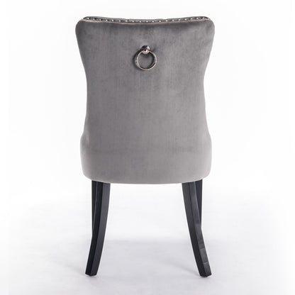 Nikki - Modern, High-End Tufted Solid Wood Contemporary And Velvet Upholstered Dining Chair With Wood Legs Nailhead Trim (Set of 2) - Black / Gray