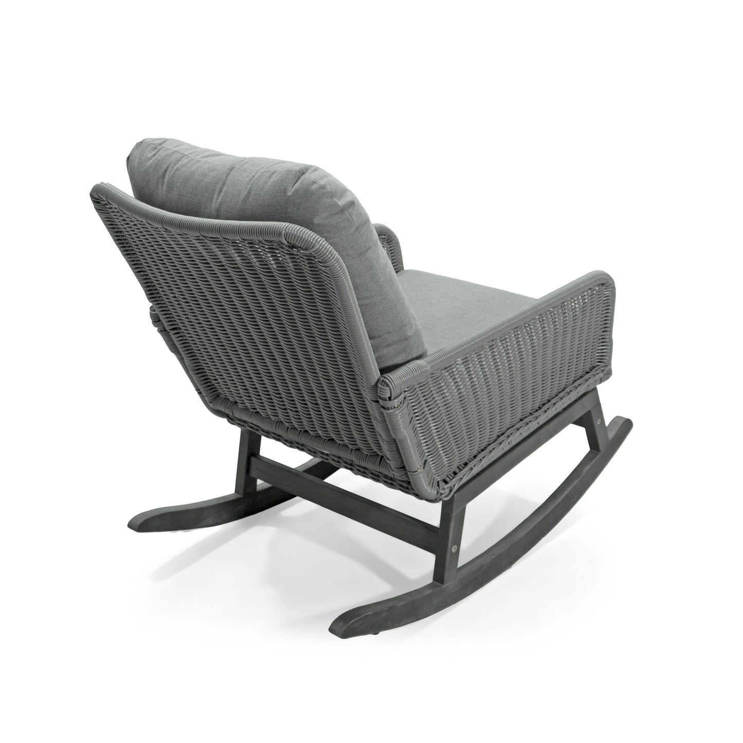 Contemporary Minimalist Wicker Rocking Chair With Soft Polyester Cushions And Durable Wooden Frame - Gray