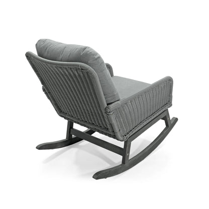 Contemporary Minimalist Wicker Rocking Chair With Soft Polyester Cushions And Durable Wooden Frame - Gray