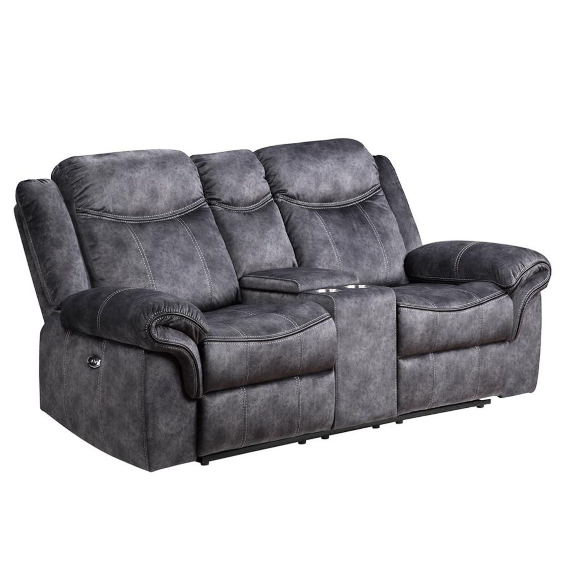 Jimny - Domino Power Console Reclining Loveseats With Power Switch - Gray