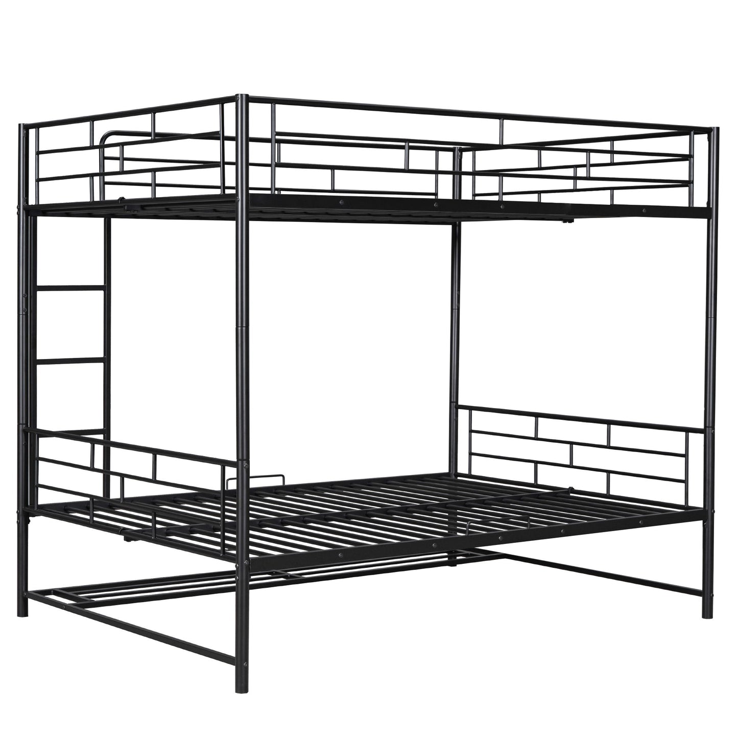 Full Over Full Bunk Bed With Shelf And Guardrails - Black