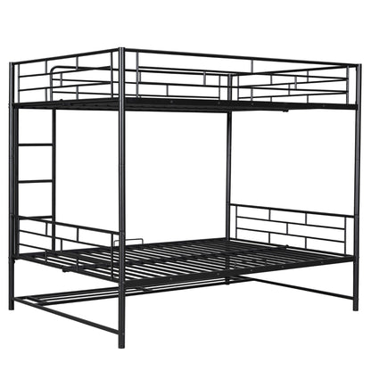 Full Over Full Bunk Bed With Shelf And Guardrails - Black