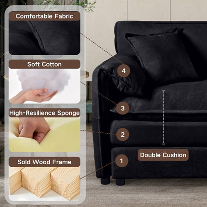 Oversized Deep Seat Luxury 2 Piece Sofa Set, Modern Chenille Comfy Cloud Couches For Living Room Office - Black