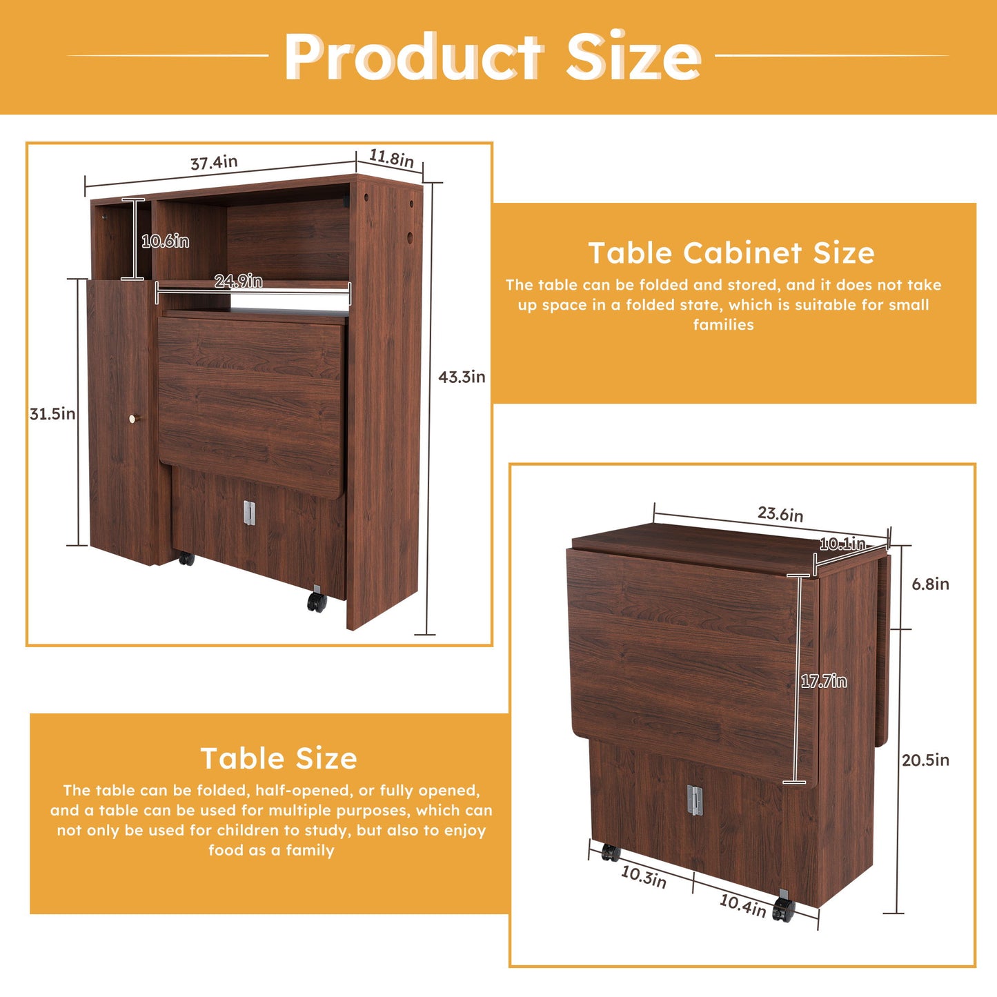 Multifunctional Folding Dining Table With Wall Mounted Sideboard & Storage - Walnut