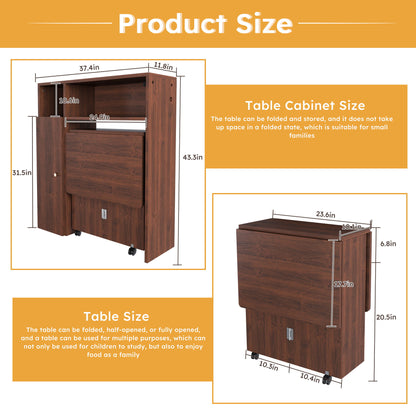 Multifunctional Folding Dining Table With Wall Mounted Sideboard & Storage - Walnut