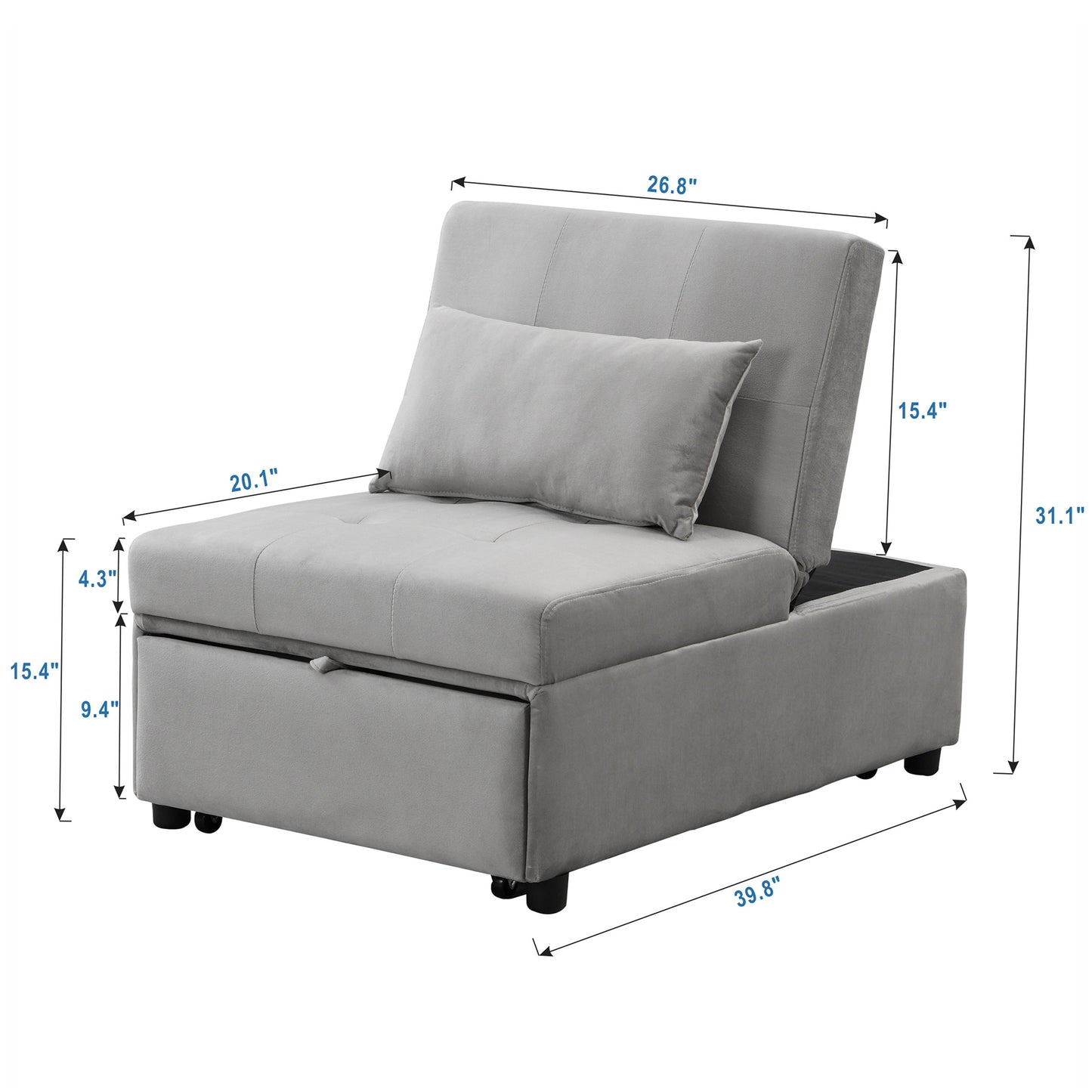 Stylish Folding Ottoman Sofa Bed With Multifunctional Design - Gray
