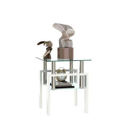 Modern Tempered Glass Tea Table, End Square Table For Living Room - Transparent / White