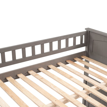 Full Over Full Bunk Bed With Twin Size Trundle, Guardrails - Brushed Gray