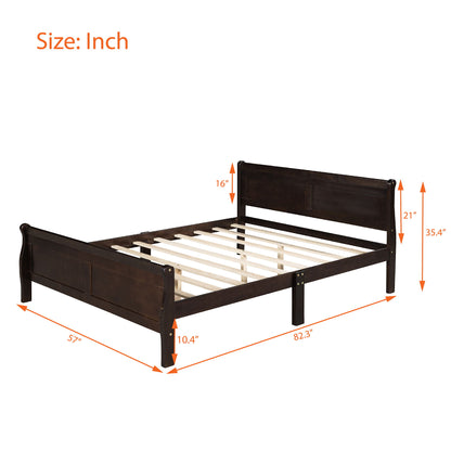 Full Size Platform Bed With Headboard And Slat Support - Espresso