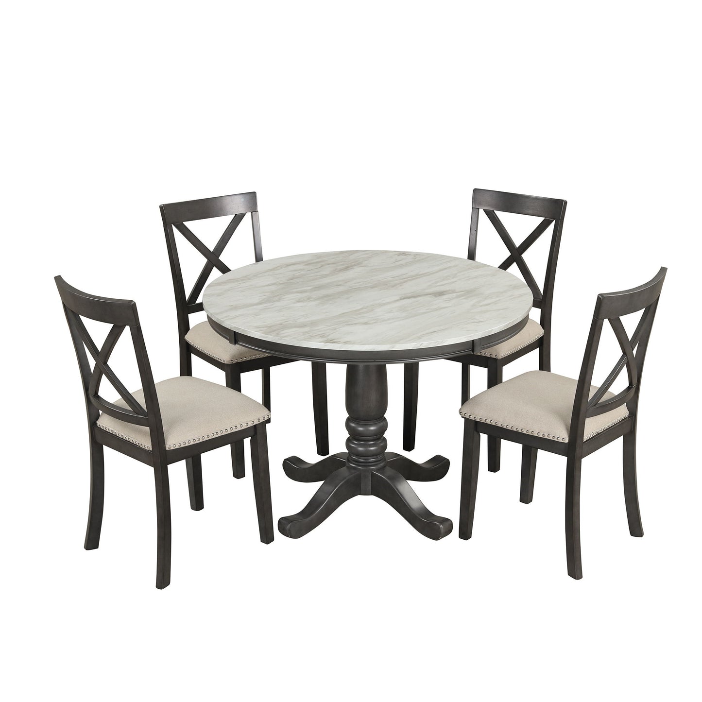 5 Pieces Dining Table And Chairs Set For 4 Persons, Kitchen Room Solid Wood Table With 4 Chairs - Gray