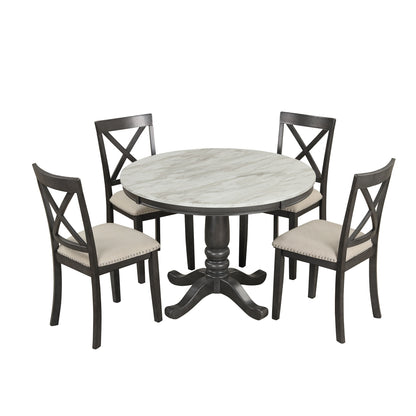 5 Pieces Dining Table And Chairs Set For 4 Persons, Kitchen Room Solid Wood Table With 4 Chairs - Gray