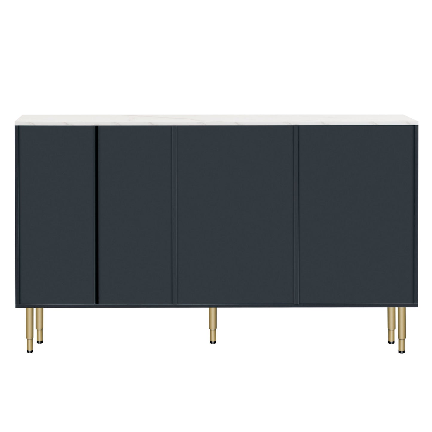 Modern Sideboard Buffet Cabinet Marble Sticker Tabletop And Amber-Yellow Tempered Glass Doors With Gold Metal Legs & Handles - Navy Blue