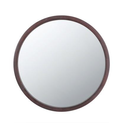 Circle Wall Mirror With Wooden Frame And Walnut Finish, Wall Mirror For Living Room Dining Room - Brown