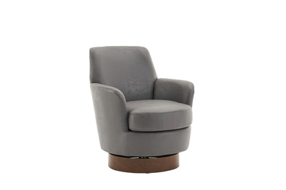 Swivel Barrel Chair, Swivel Accent Chairs Armchair For Living Room, Reading Chairs For Bedroom Comfy, Round Barrel Chairs With Gold Stainless Steel Base - Gray