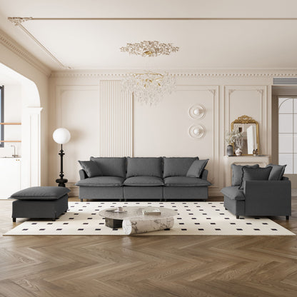 3 Piece Living Room Set Modular L Shaped Sectional Couch Upholstered, 3 Seater Sofa & Armchair & Movable Ottoman 5 Seat - Gray