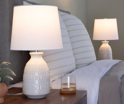 Claudia - Contemporary Lamp (Set of 2) - Off White / Polished Nickel / White
