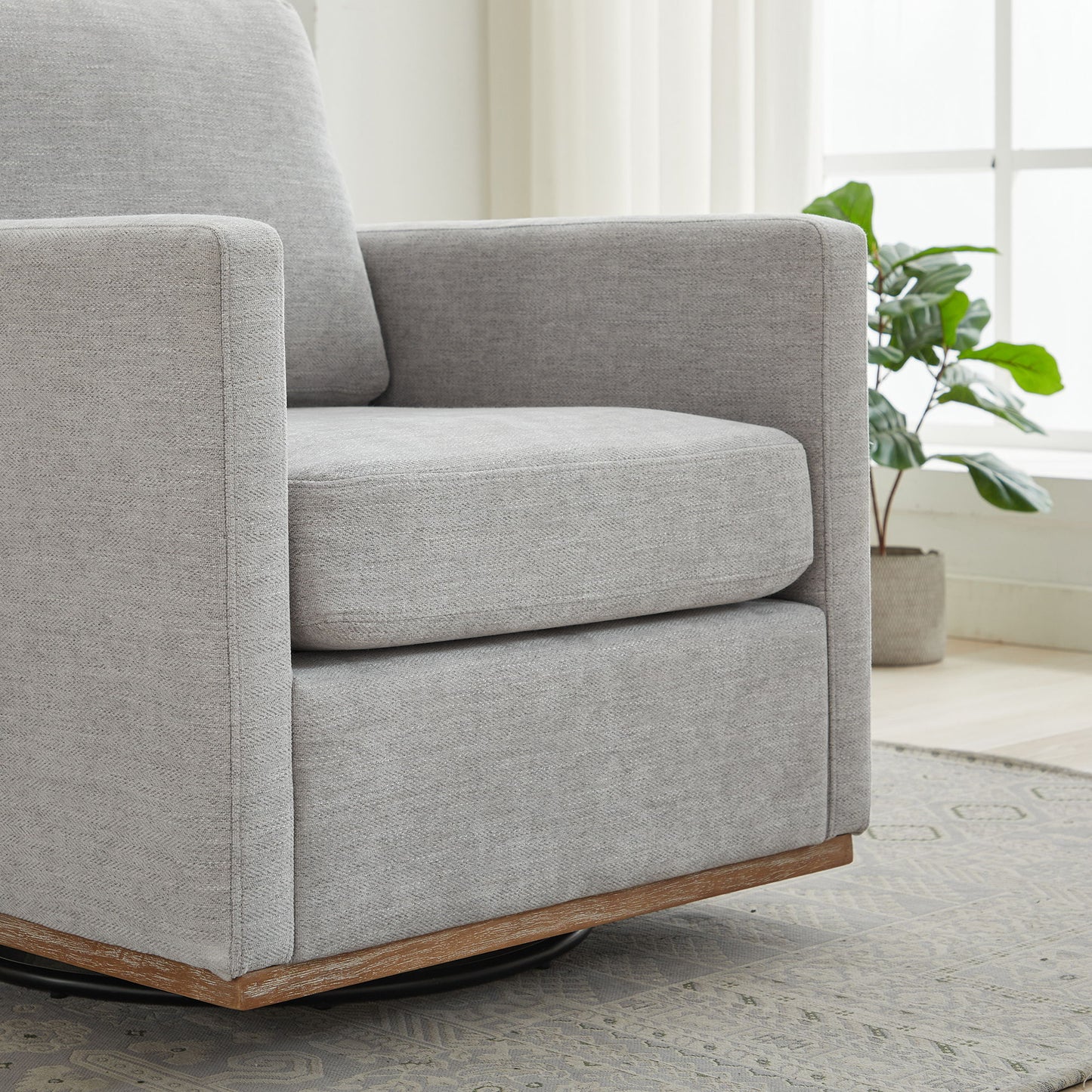 Modern Square Upholstered Swivel Accent Chair Chenille For Living Room Or Bedroom - Light Gray