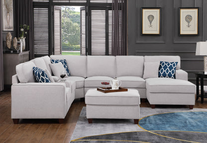 Tina - 8 Piece Upholstered Sectional With Ottoman - Light Gray