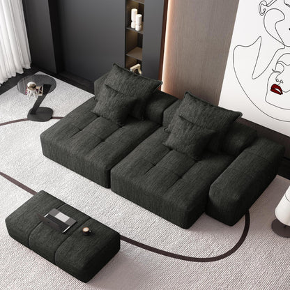 Modern Oversized Modular Sectional Sofa With 2 Chaise Lounge And 2 Armrest, Sparkling Chenille Fabric Soft Cushion Sofa With 4 Pillows, 4 Pieces Diy Combination Tufted Sofa, No Assembly Required - Black