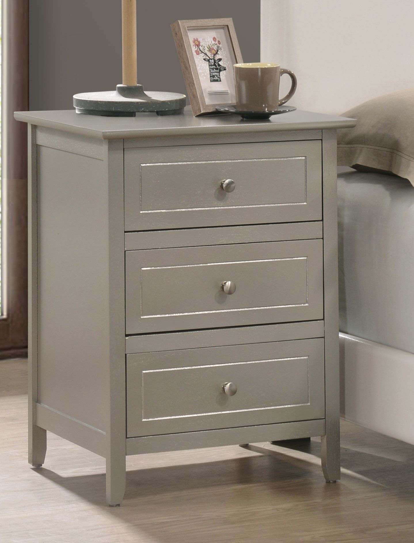 Transitional Nightstand For Bedrooms - Silver Champagne