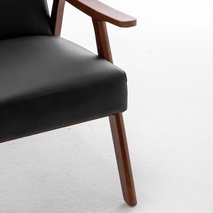Mid Century Modern Wingback Accent Chair With Solid Wood Frame And Extra Thick Backrest - Lounge Chair For Living Room, Bedroom, Or Reading Room - Black